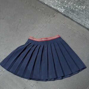 Jacadi Navy Pleated Mini Skirt with Red Stripe